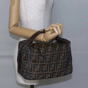 FENDI Zucca Canvas Vanity Hand Bag Black Brown Auth 144977